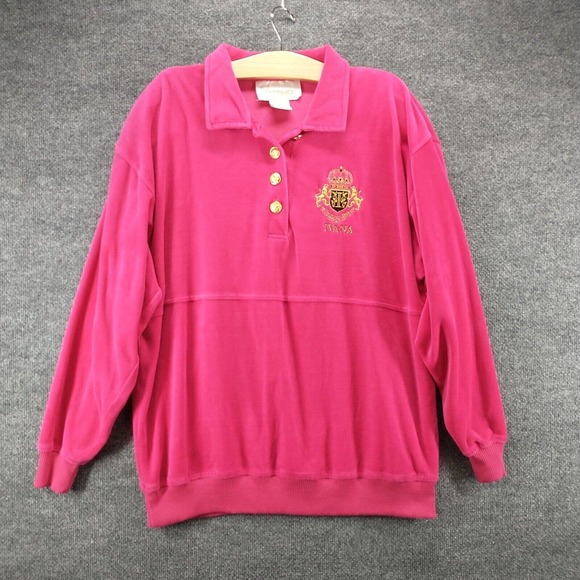 Ivana Womens Fleece Polo Shirt Pink Large Pullover Logo Embroidered Vintage - Picture 2 of 12